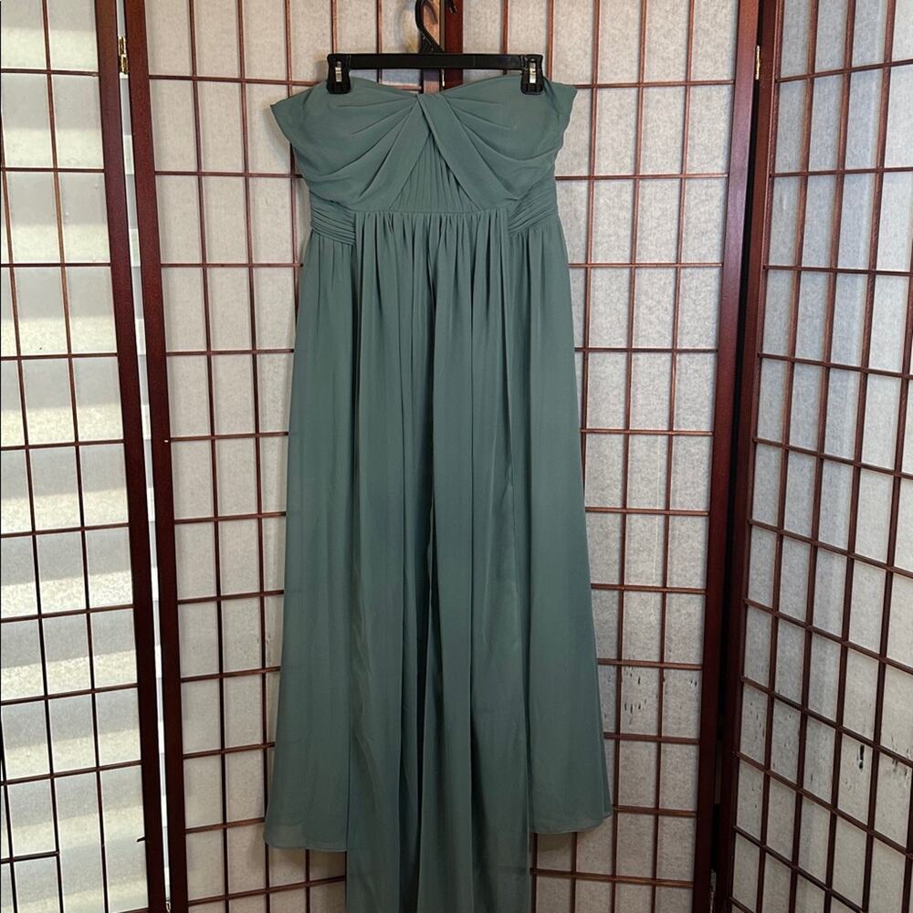 Birds Grey Elegant Strapless Green Dress with Shawl size large - Picture 5 of 9